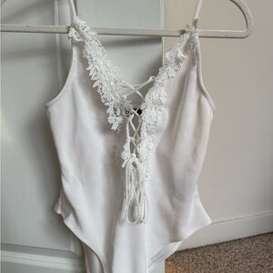 Forever 21 White Lace-Up Bodysuit| Going out top